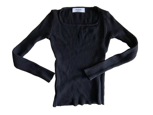 Aelean Long sleeve round neck basic women sweater for fall and winter, black, size S