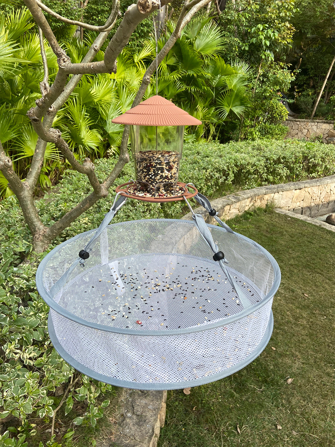 Wild Bird Feeder & Seed/Shell Catcher Hanging Outside for Garden Yard Patio Outdoor Decoration