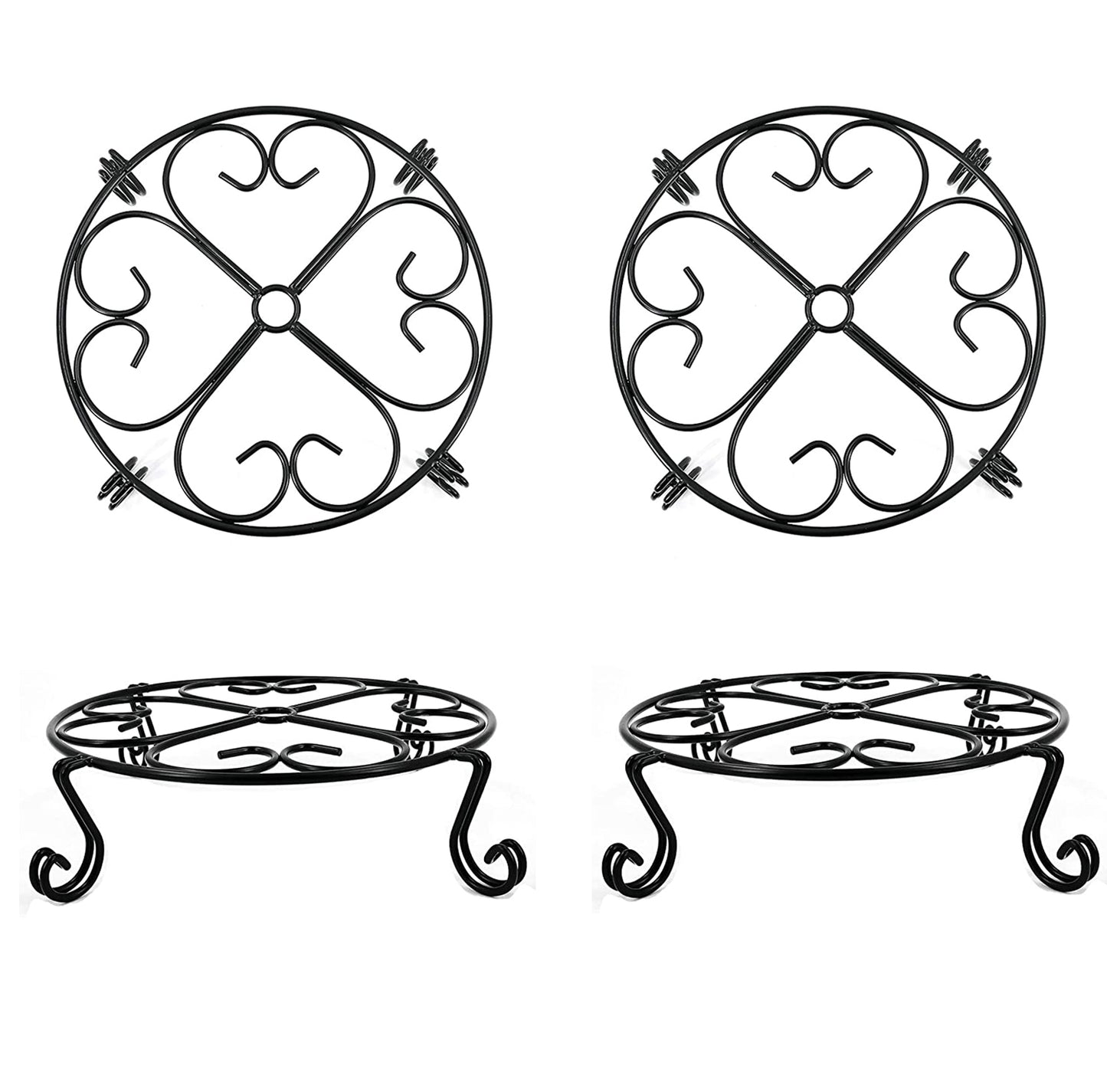 4 Pack Metal Plant Flower Pot Stands for Indoor Outdoor, Metal Rustproof Iron Garden Container Round Supports Rack，Heavy Duty Pot Holder, for Planter